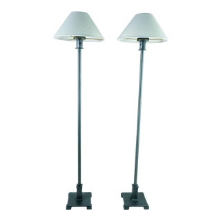 Restoration Hardware Petite Candlestick Buffet Lamps With Shades - a Pair For Sale