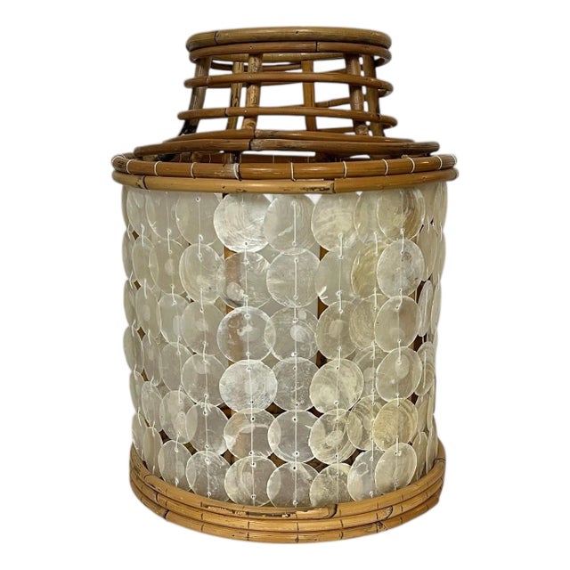 Vintage Capiz Mother of Pearl Shell and Bamboo Latern For Sale