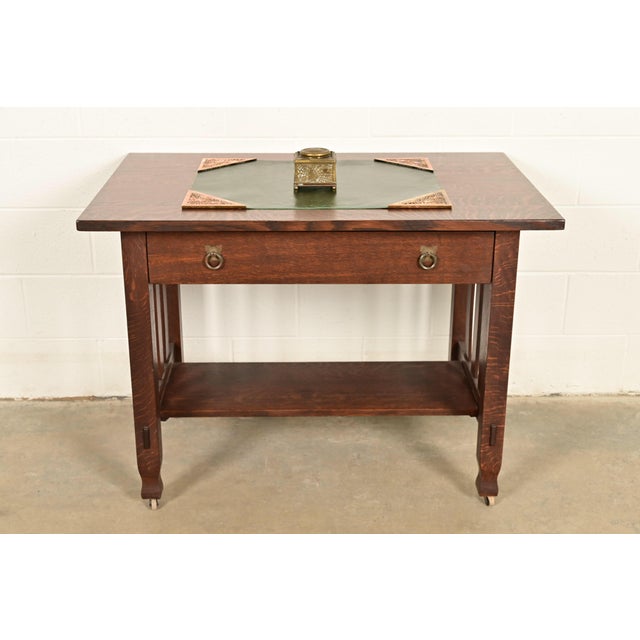 Tiffany Studios New York Pine Needle Bronze Doré and Favrile Slag Glass Inkwell For Sale - Image 11 of 12
