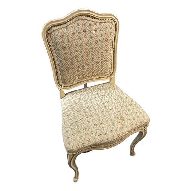 Vintage Mid Century Tan Colored Chair With Floral Cushions For Sale