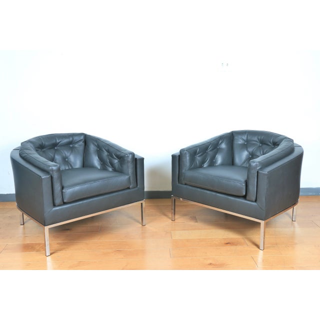 1970s Mid Century Pair of Leather and Steel Lounge Chairs For Sale - Image 5 of 10