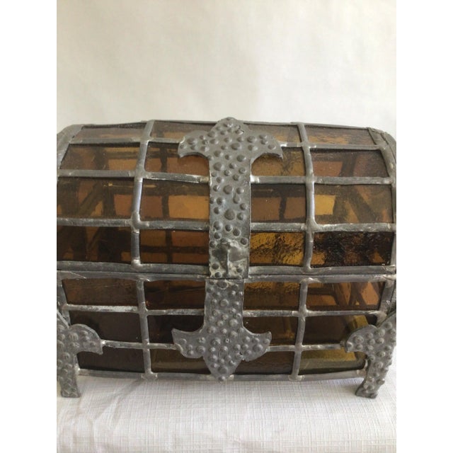 Amber 1920s Domed Top Leaded Amber Glass Box For Sale - Image 8 of 11