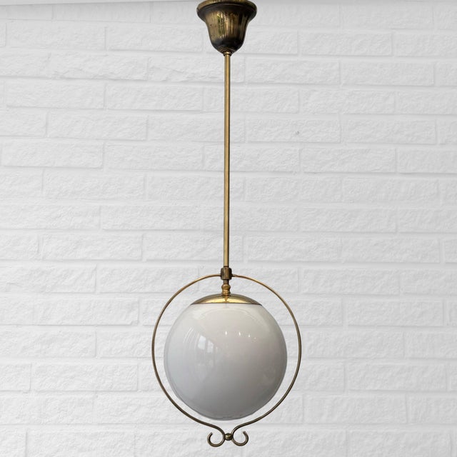 Gold Scandinavian Functionalist Pendant Globe Lamp in Glass and Brass, Sweden, 1930s For Sale - Image 8 of 8