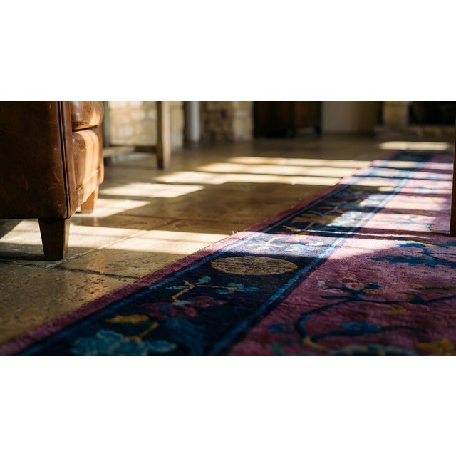 1920s Purple Floral Antique Chinese Art Deco Carpet 2'9" X 13'10" Handknotted Wool Rug Runner For Sale - Image 11 of 13