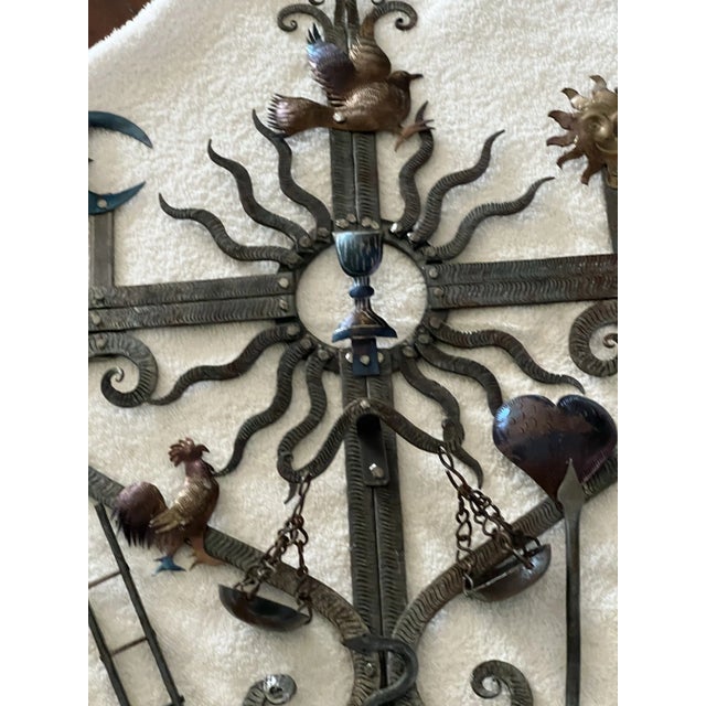 Vintage Guadalupe Hermosillo Escobar of Chiapas Hand Forge Rooftop Wrought Iron Cross For Sale - Image 4 of 12
