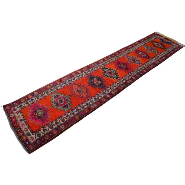 Shimmery Turkish Runner Rug. Hand-Knotted Tribal Extra Long Halway Rug Kitchen Decor - 2′9 × 13′8″ For Sale - Image 9 of 16