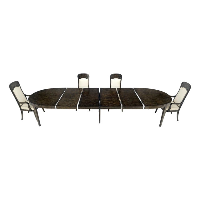 Mastercraft Dark Burl Walnut Oval 4x20" Leaves Dining Table 6 Chairs Set MINT For Sale