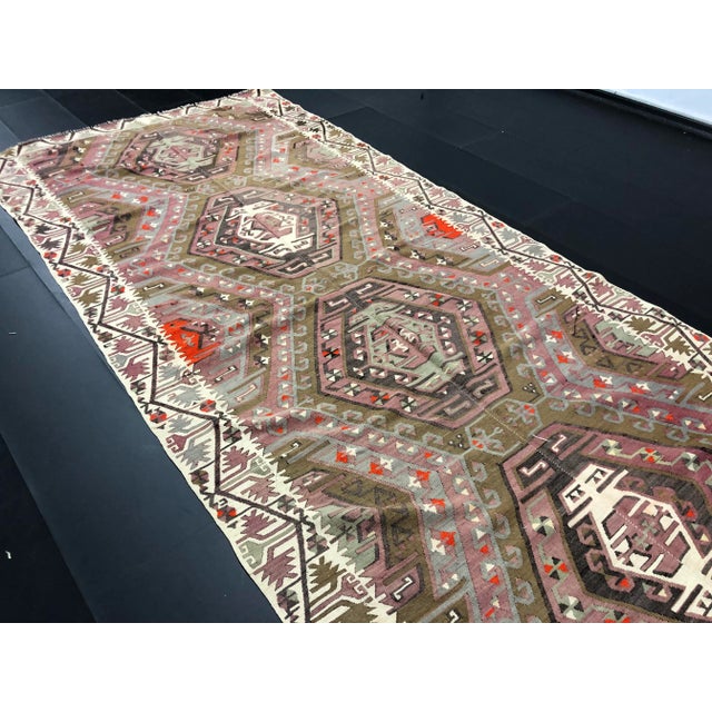 Textile 1960s Vintage Rustic Turkish Handmade Kilim Rug- 4′11″ × 11′1″ For Sale - Image 7 of 11