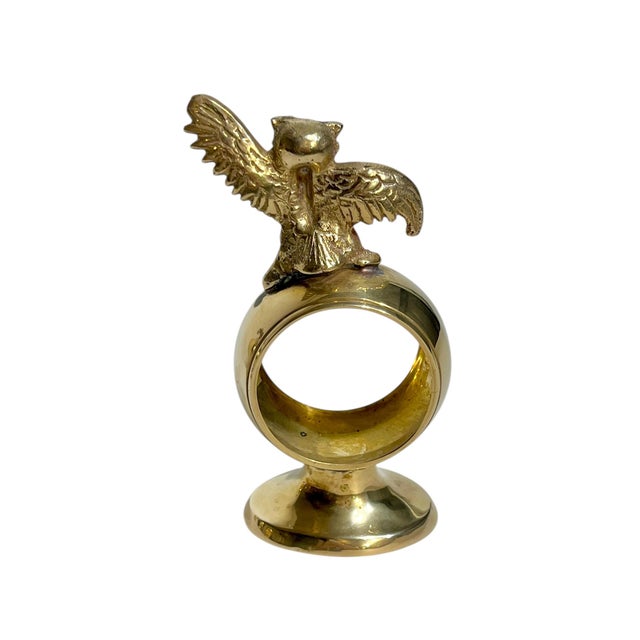 Brass Vintage Hollywood Regency Brass Owl Napkin Rings – Set of 4 For Sale - Image 8 of 12