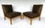 Modern Pair of Late 20th Century Swaim Modern Brown Leather Armless Oak Slipper Chairs For Sale - Image 3 of 6