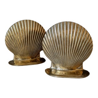 Vintage Brass Sea Shell Bookends - a Pair For Sale