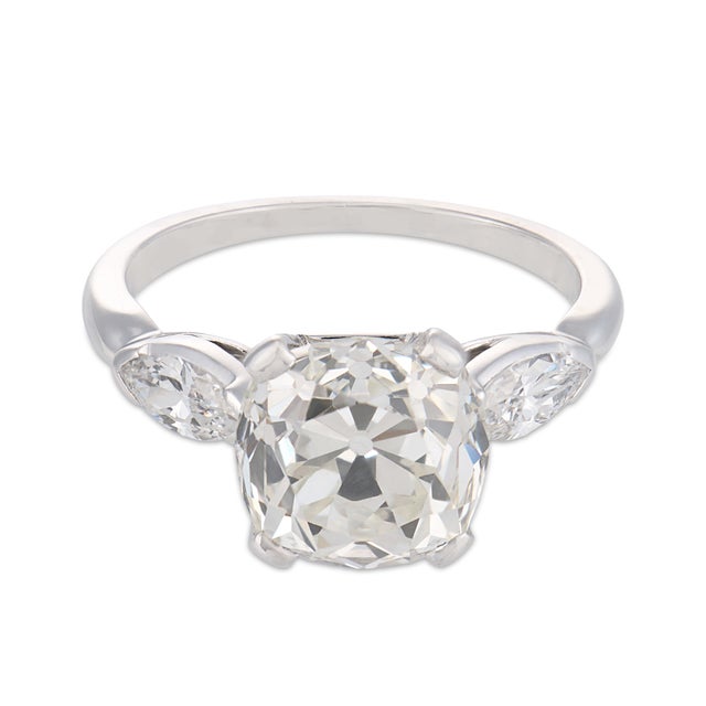 Art Deco 1930s Gia 3.11 Carat Old Mine Cut Diamond Platinum Engagement Ring, Size 4.75 For Sale - Image 3 of 6