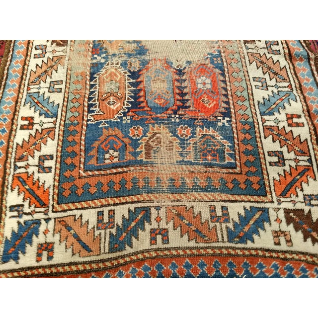 Textile Antique Caucasian Kazak Runner, Allover Paisley Pattern, Handwoven Wool, Blue & Ivory, 3’ x 9’ For Sale - Image 7 of 8