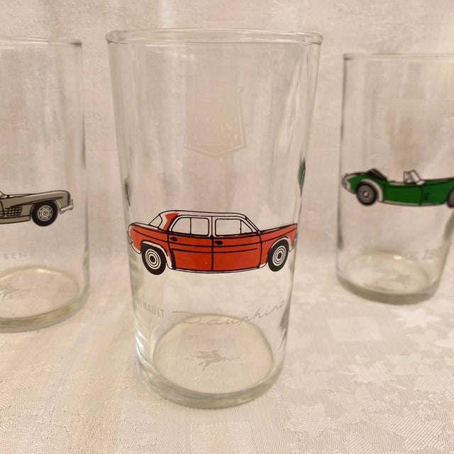 Set of 6 vintage Mid-Century Mobil Oil / Mobil Gas promotional drinking glasses featuring colorful classic and European...