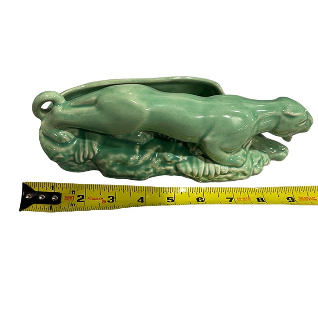 Green Vintage Green Glazed Panther Planter—attributed to Haeger Pottery, Mid-Century Modern With Art Deco Influence For Sale - Image 8 of 9