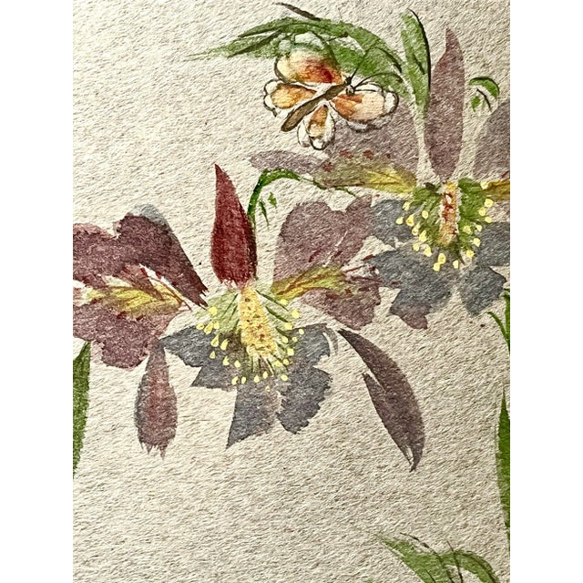 2010s Chinese Style Vintage Gouache Floral Painting by Charolette Fung Miller For Sale - Image 5 of 8