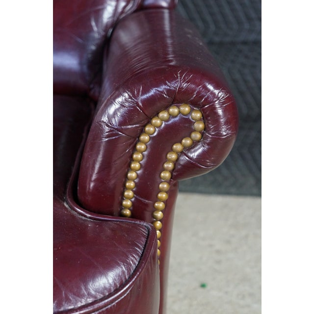 1970s 1975 Lane Furniture Burgundy Red Oxblood Leather Nailhead Reclining Armchair For Sale - Image 5 of 18