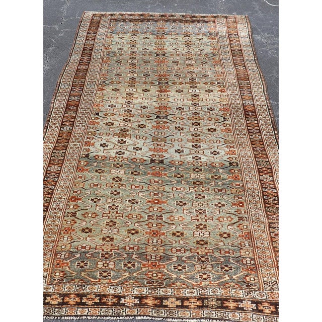 Sky Blue Antique Persian Kurdish Gallery Rug With Allover Geometric Design 5'1 X 10'6 For Sale - Image 8 of 15
