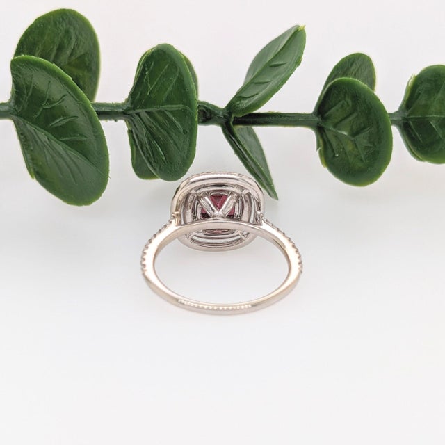 Metal 1.8Ct Rhodolite Ring With Earth Mined Diamonds: Solid 14k Gold, Cushion Cut 6mm, Size 6.75 For Sale - Image 7 of 8