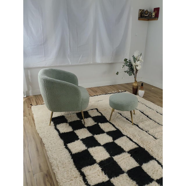 Contemporary Black White Checkerboard Wool Moroccan Rug For Sale - Image 12 of 15