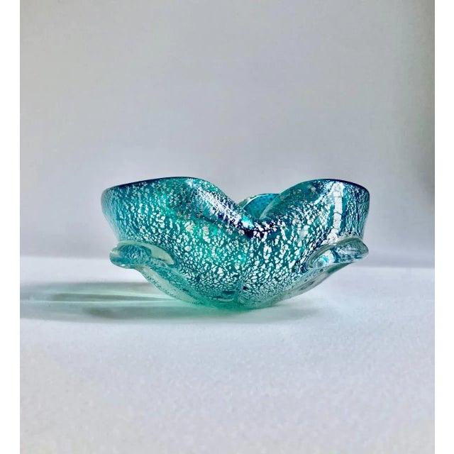 Italian Mid Century Seguso Murano Attributed Turquoise & Silver Averturine Dish For Sale - Image 17 of 17