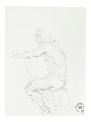 Pensive Man - Original Pencil Drawing by S. Goldberg - Mid 20th Century Mid 20th Century