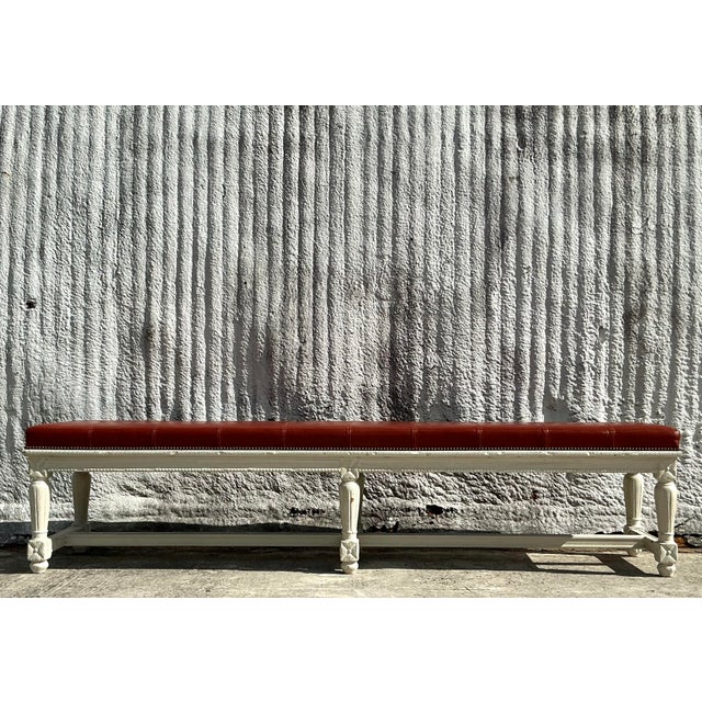 Vintage Traditional 19th Century Leather Bench For Sale In West Palm - Image 6 of 7