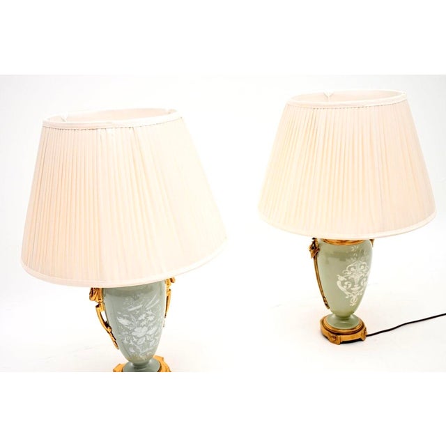 Antique French Ceramic Gilt Metal Table Lamps, 1900, Set of 2 For Sale - Image 4 of 13