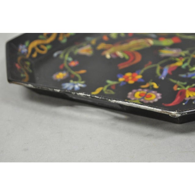 Vintage Lida Bell Clark French Country Pa Dutch Hand Painted Toleware Metal Tray For Sale - Image 13 of 16