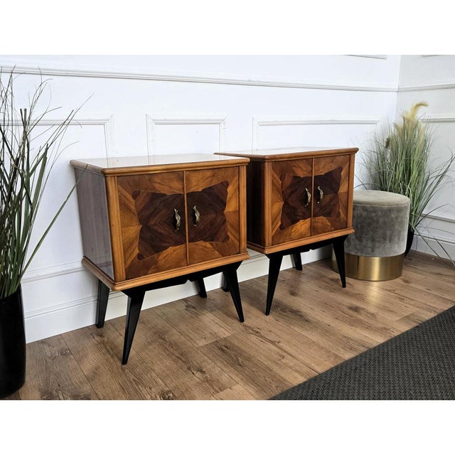 1950s Mid-Century Art Deco Italian Nightstands with Walnut Glass Top, 1950s, Set of 2 For Sale - Image 5 of 10