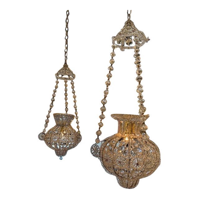 Vintage Italian Beaded Crystal Pendant Chandeliers For Sale