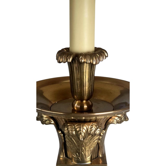 1991 Neoclassical Solid Brass & Black Marble Column Table Lamp by Chapman W/ Frederick Cooper Paisley Damask Shade - 35" For Sale - Image 10 of 17