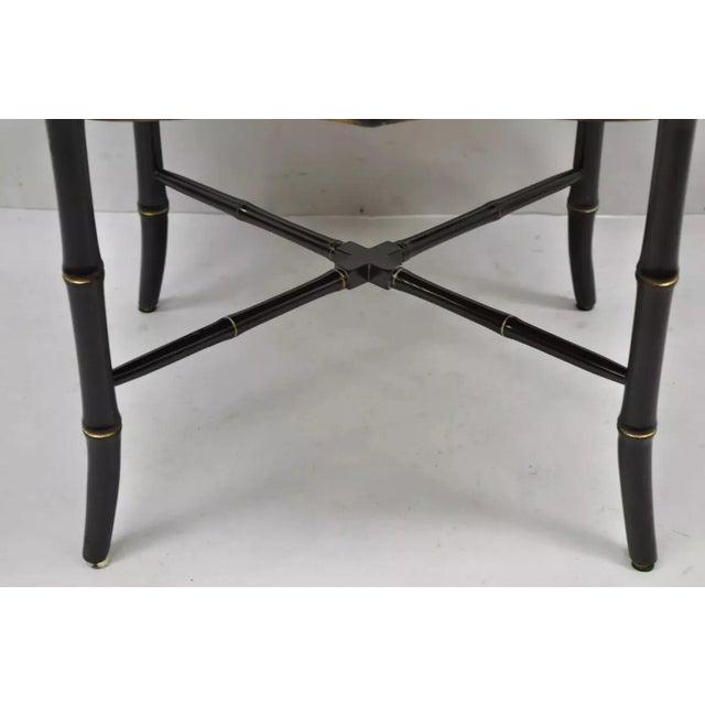 Late 20th Century Chinoiserie Faux Bamboo Brown Lacquer Scallop Tray Top Coffee Cocktail Table For Sale - Image 5 of 10