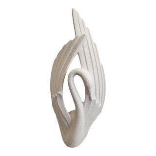 1980s Royal Haeger Art Deco Revival White Swan Sculpture For Sale