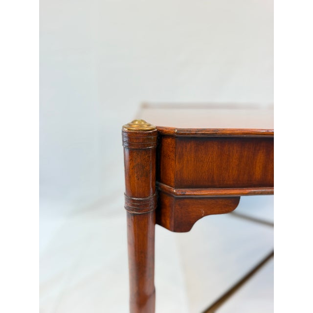 Mid-Century Modern Vintage Maitland-Smith Style Coffee Table With Leather-Wrapped Legs and Brass Accents For Sale - Image 3 of 15