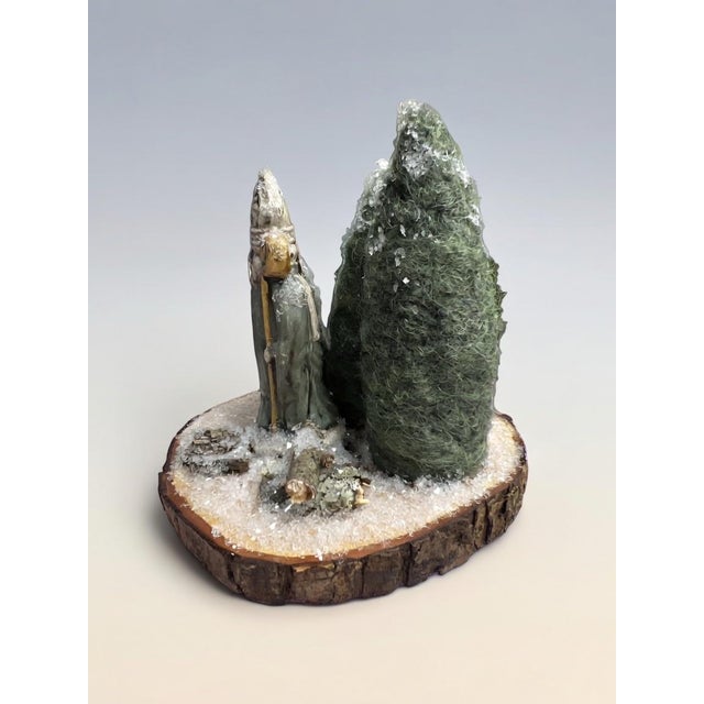 Handcrafted Old-World St. Nick Chalkware & Needle-Felted Wool Winter Vignette For Sale In Greenville, SC - Image 6 of 8