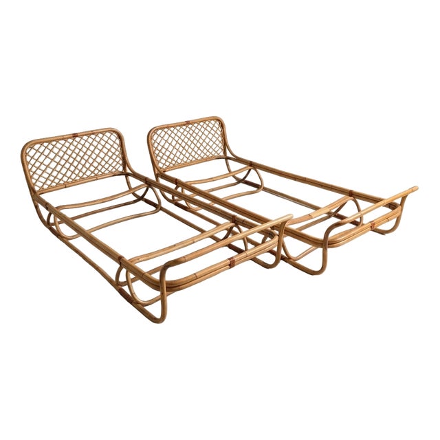 Italian Bamboo Single Beds, 1960s, Set of 2 For Sale