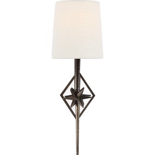 Ian K. Fowler for Visual Comfort Signature Etoile Sconce in Aged Iron with Linen Shade For Sale