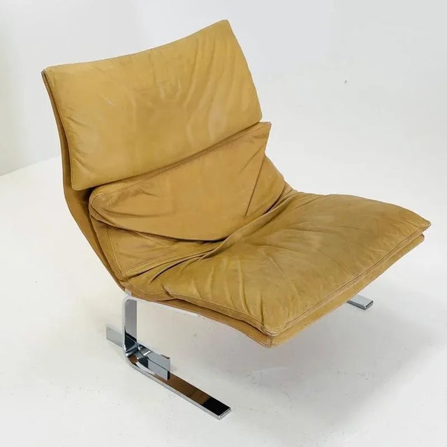 Giovanni Offredi Mid-Century Wave Lounge Chair in Tan Leather by Giovanni Offredi for Saporiti, Italy, 1970s For Sale - Image 4 of 11