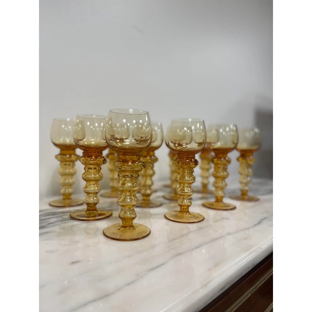 Mid 19th Century Gold/Amber Bohemian Goblets- Set of 12 For Sale - Image 11 of 12