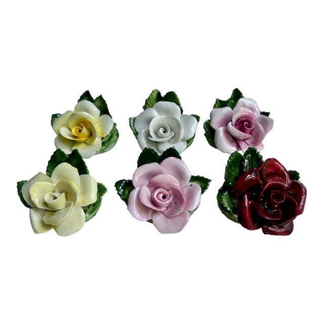 1940s Set of 6 Staffordshire Radnor Bone China Rose Place Card Holders For Sale
