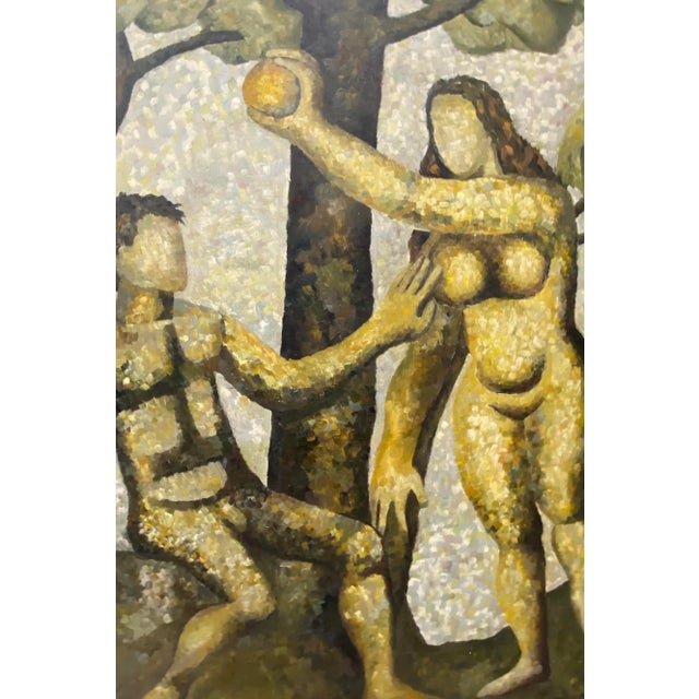 Vintage "Adam and Eve" Original Oil Painting by Sam C.1970 For Sale In San Francisco - Image 6 of 12