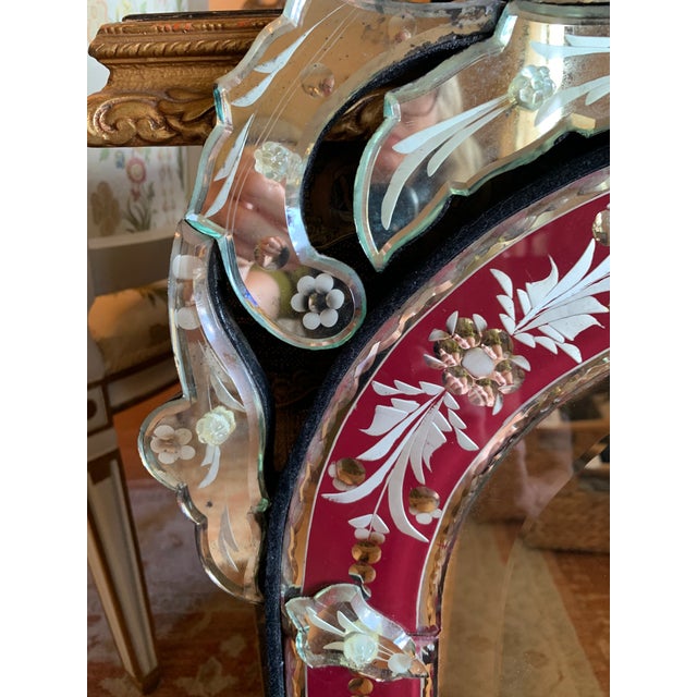 Small Venetian Red Cut to Clear Glass Mirror With Engraved Designs For Sale - Image 6 of 11