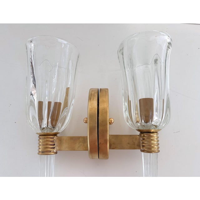 Italian Murano Crystal Glass and Brass Wall Sconces, 1990s, Set of 2 For Sale - Image 12 of 18