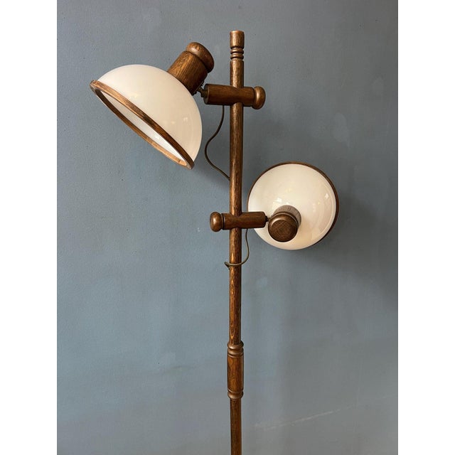 Glass Vintage Wooden Mushroom Floor Lamp from Steinhauer For Sale - Image 7 of 11