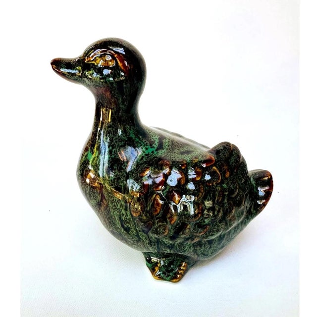 1970s Vintage Drip Glaze Ceramic Duck Figurine, Mottled Green Art Pottery For Sale - Image 5 of 11
