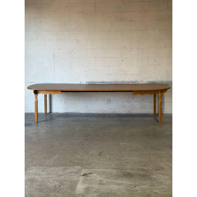 Oak Extendable Dining Table With 3 Leaves Mid-Century Modern 1970s For Sale - Image 4 of 12