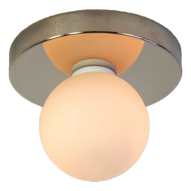 Globe Flush Mount Polished Nickel, 3 Inch Glass Globe, by Research.Lighting, Modern, Minimal For Sale