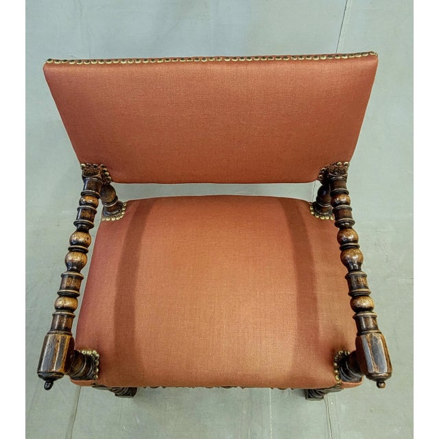 Antique European Renaissance Revival Chairs With Terracotta Linen Upholstery - A Pair For Sale - Image 9 of 14