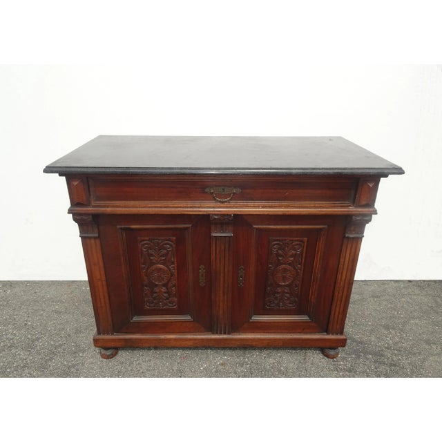 Antique French Victorian Ornate Sideboard Cabinet Entry Table Black Granite Top For Sale - Image 13 of 13